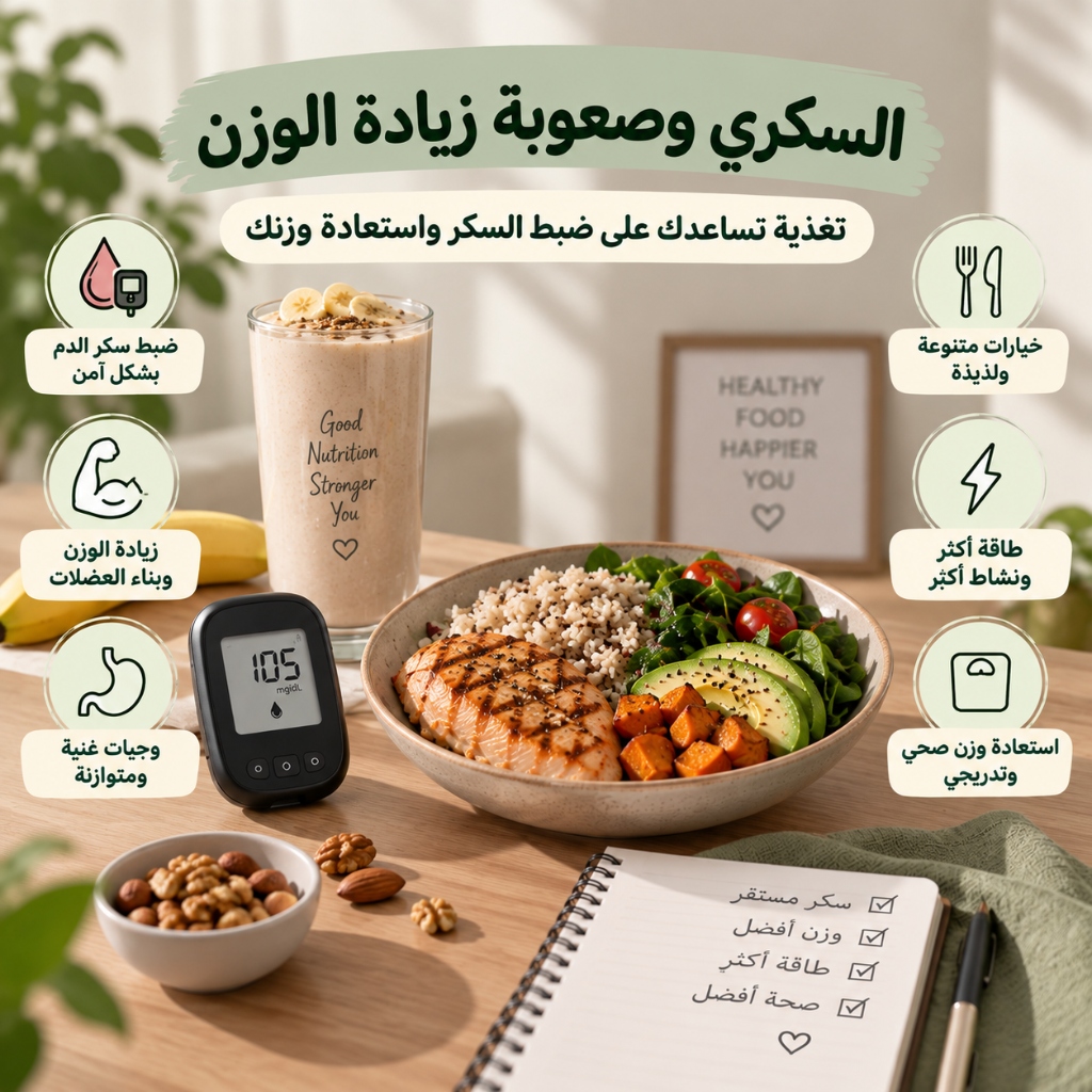 السكري وصعوبة زيادة الوزن — تغذية تساعدك على ضبط السكر واستعادة وزنك