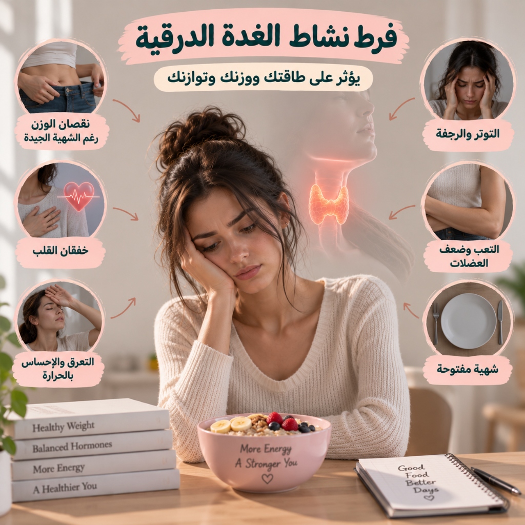 فرط نشاط الغدة الدرقية وصعوبة زيادة الوزن — تغذية تدعم تعافي جسمكِ واستعادة وزنكِ وتوازنكِ