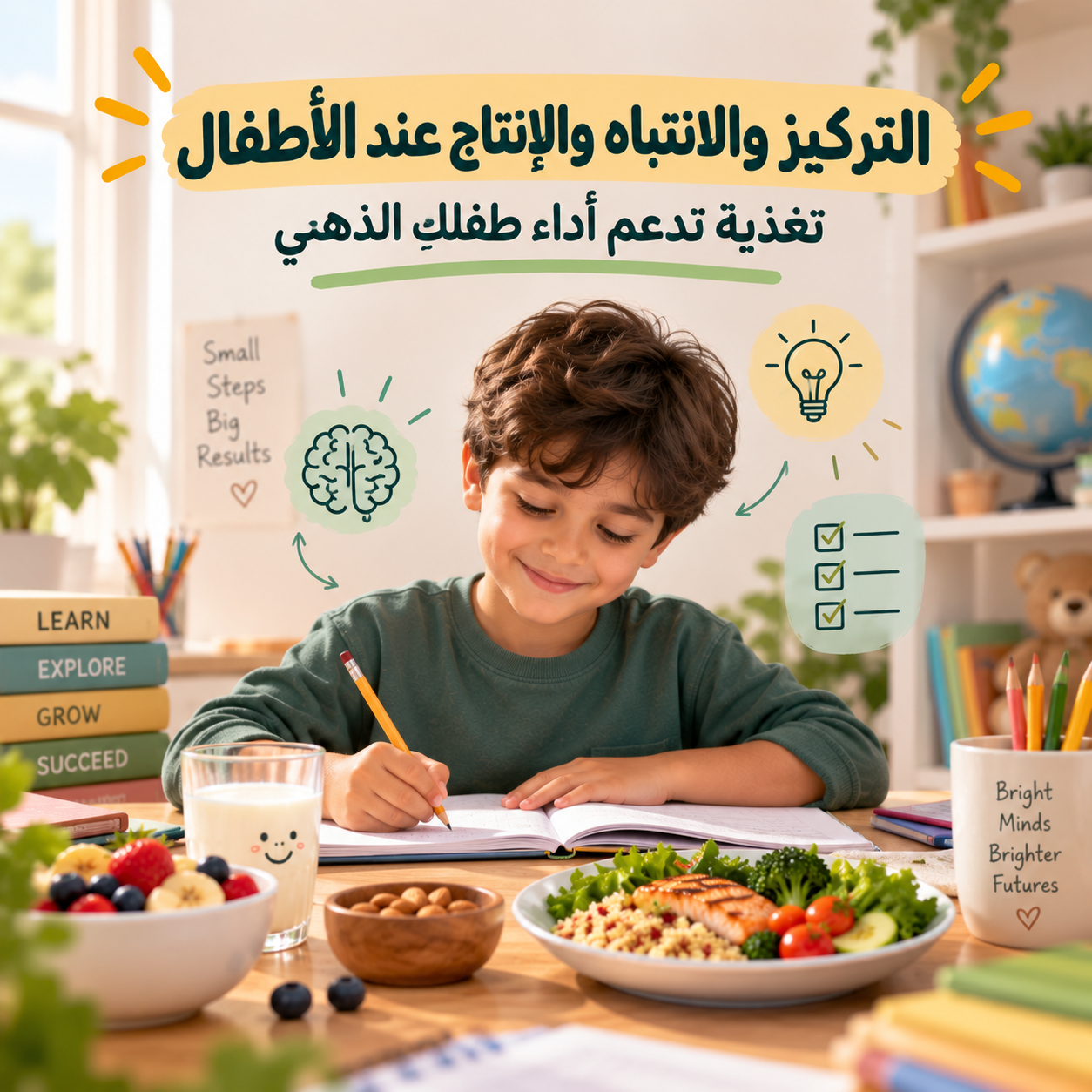 التركيز والانتباه والإنتاج عند الأطفال — تغذية تدعم أداء طفلكِ الذهني