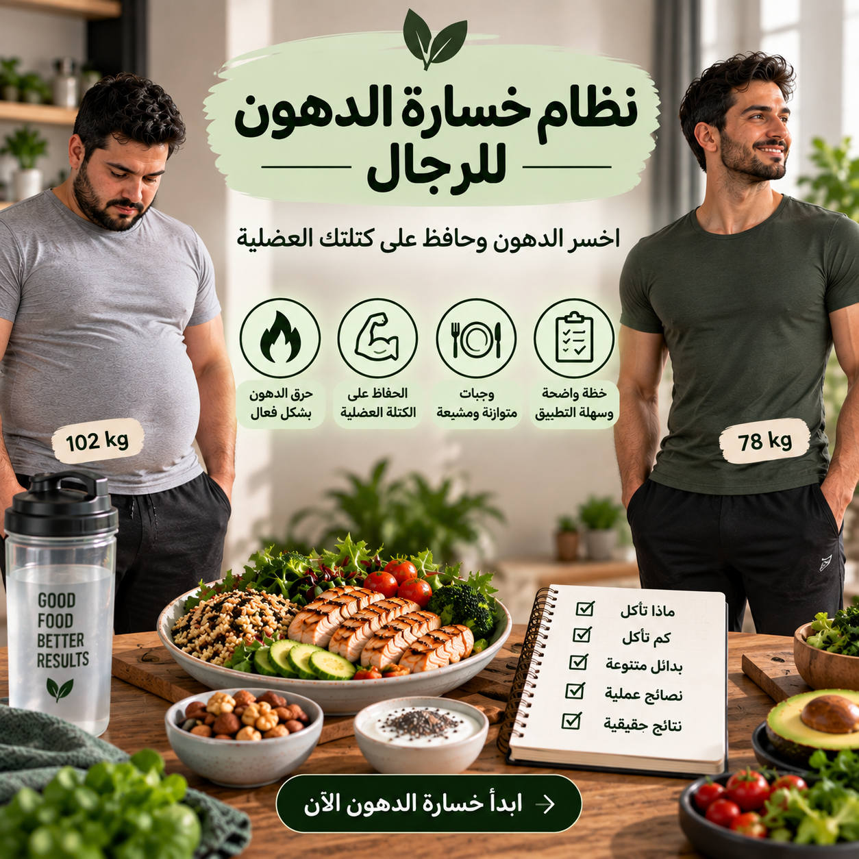 نظام خسارة الدهون للرجال - اخسر الدهون وحافظ على كتلتك العضلية