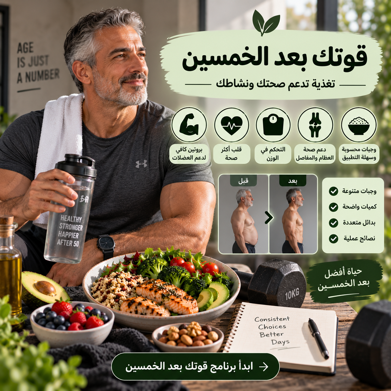 قوتك بعد الخمسين - تغذية لرجال تدعم طاقتك ونشاطك